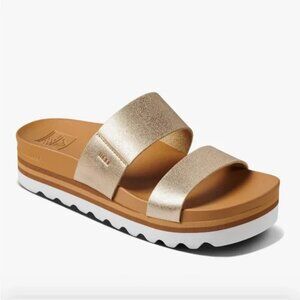 Reef Gold Metallic Double Strap Slide Sandals Womens 9 Comfort Casual Beach